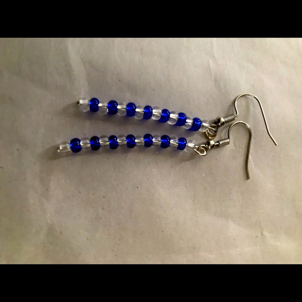 BLUE AND CLEAR BEADED EARRINGS